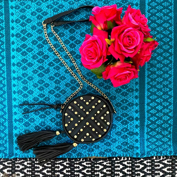 Kiss Me Couture Round Crossbody Bag w/Studded Decor and Tassels.🌹 - Picture 3 of 8